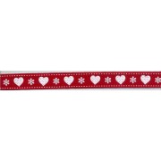 Red Christmas Ribbon with White Hearts and Snowflakes